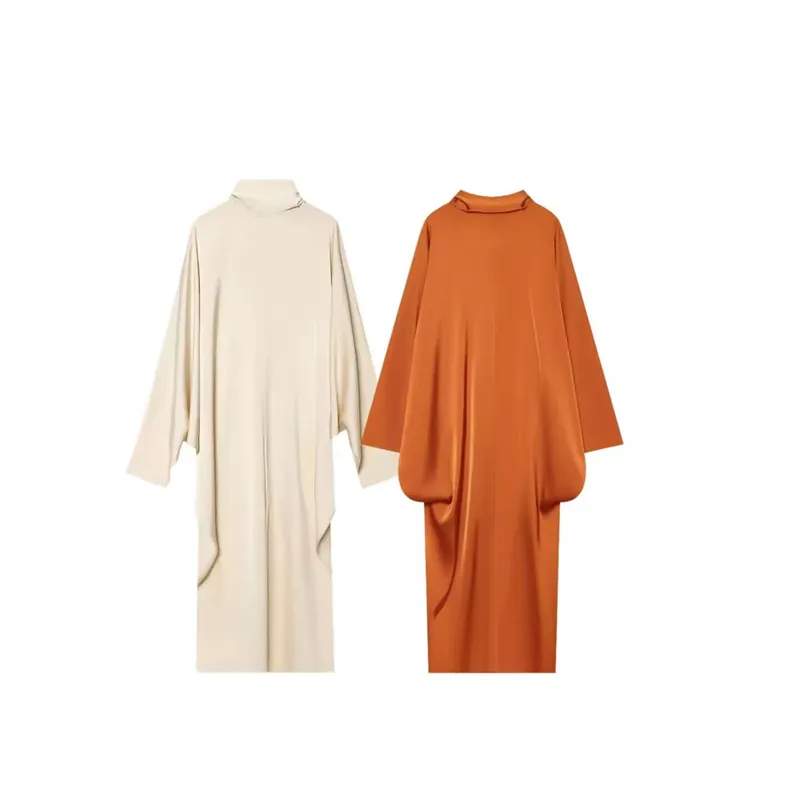 Robe Longue à Capuche et Manches Longues en Satin de Polyester pour Femmes Coupe Minimaliste Décontractée Designer