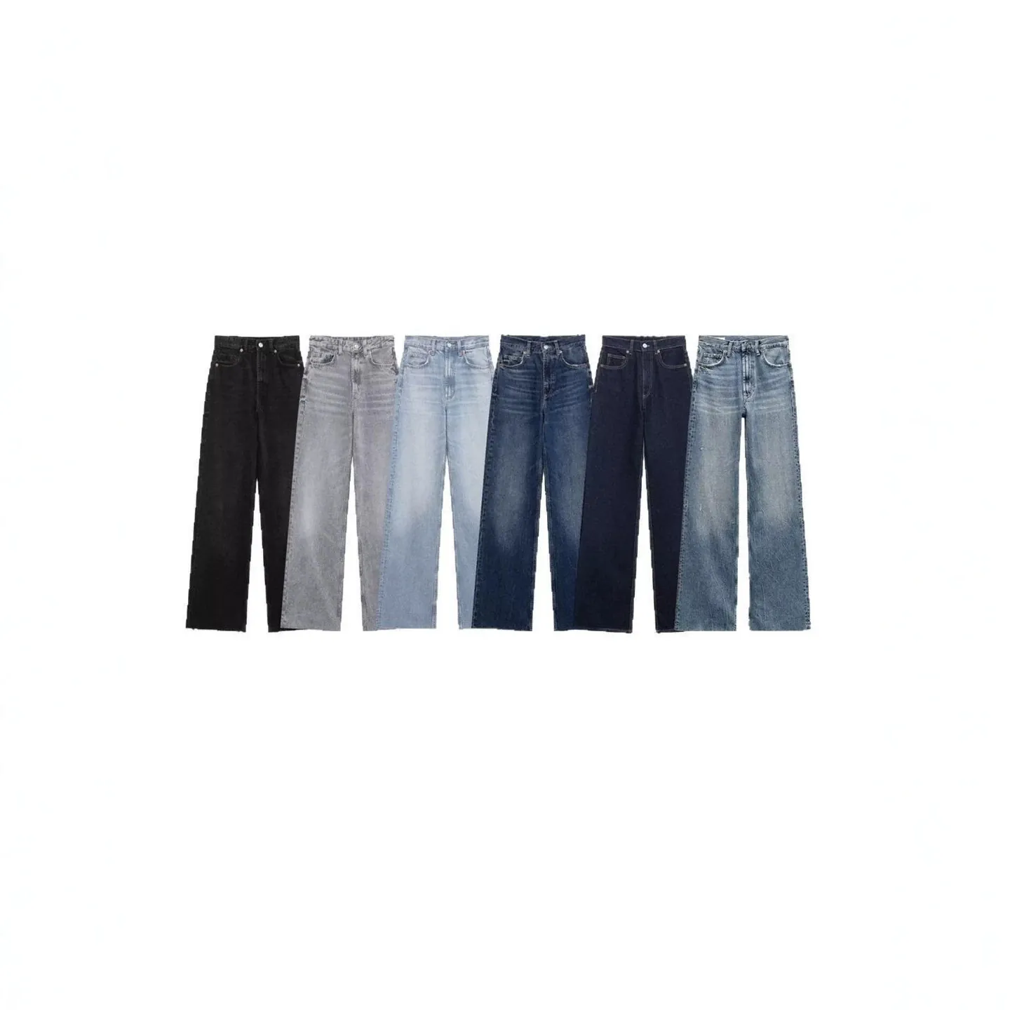 Damen Hohe Taille Gerade Jeans Mode Lässig Gewaschen Denim Hose Lange Westlichen Stil Einfarbige Hose