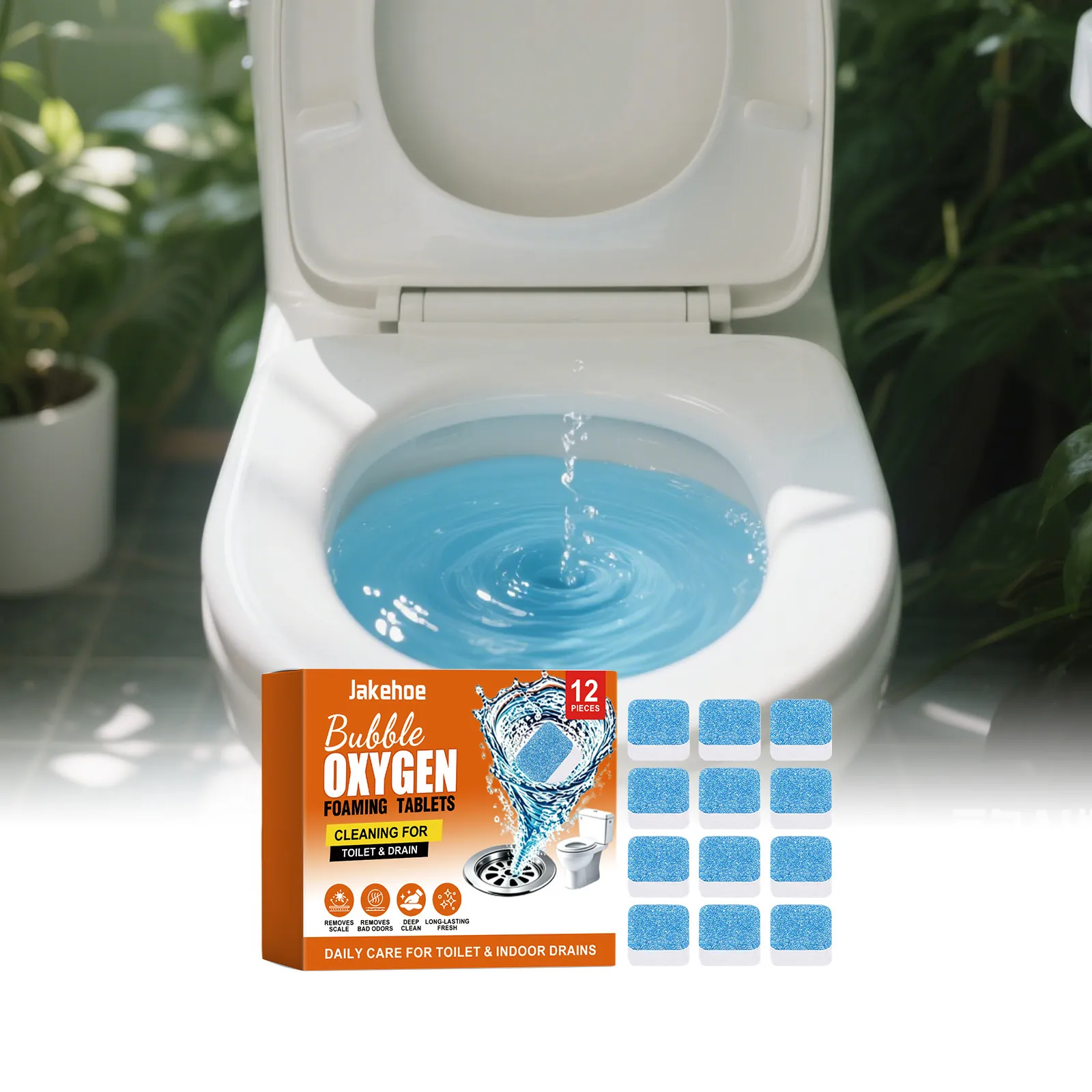 JAKEHOE Toilet Cleaner Tablets Deodorizing Mint Scent Pipe Descaling Deep Cleaning Effervescent Tablets For Bathroom Drains