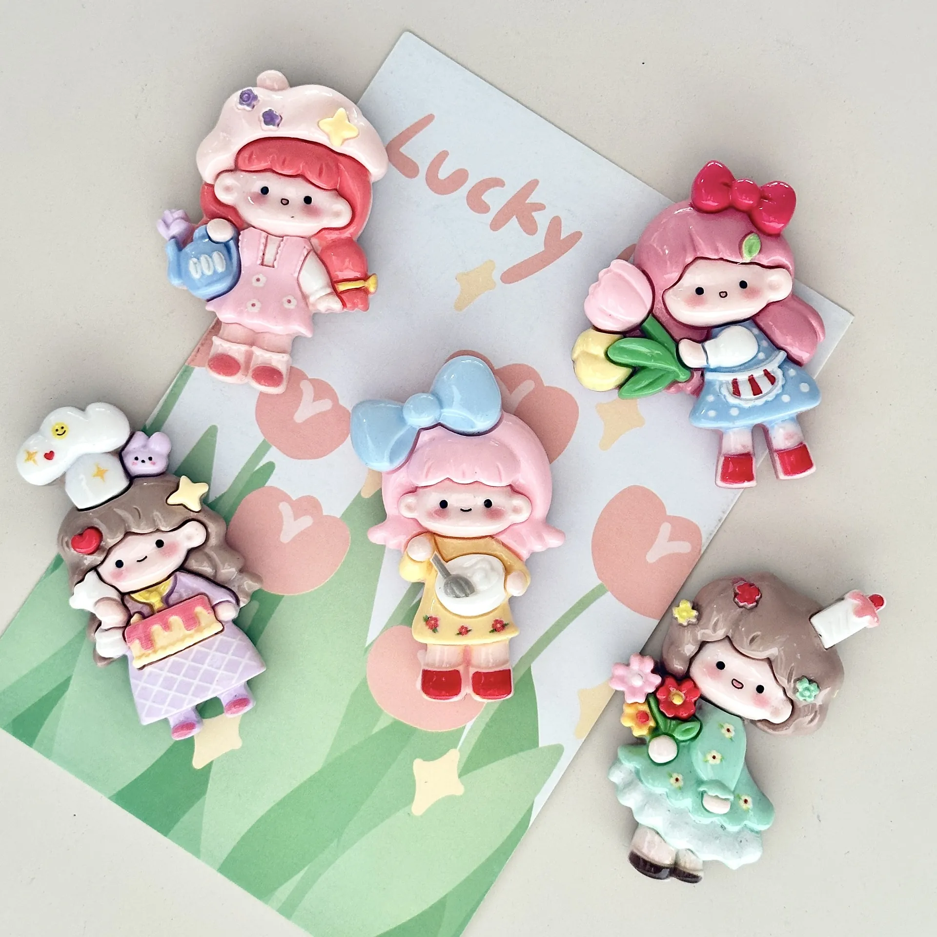 Cartoon Garden Girl Resin Fridge Magnet Creative 3D Relief Magnetic Sticker For Kitchen Home Decor Cute Characters Ornaments