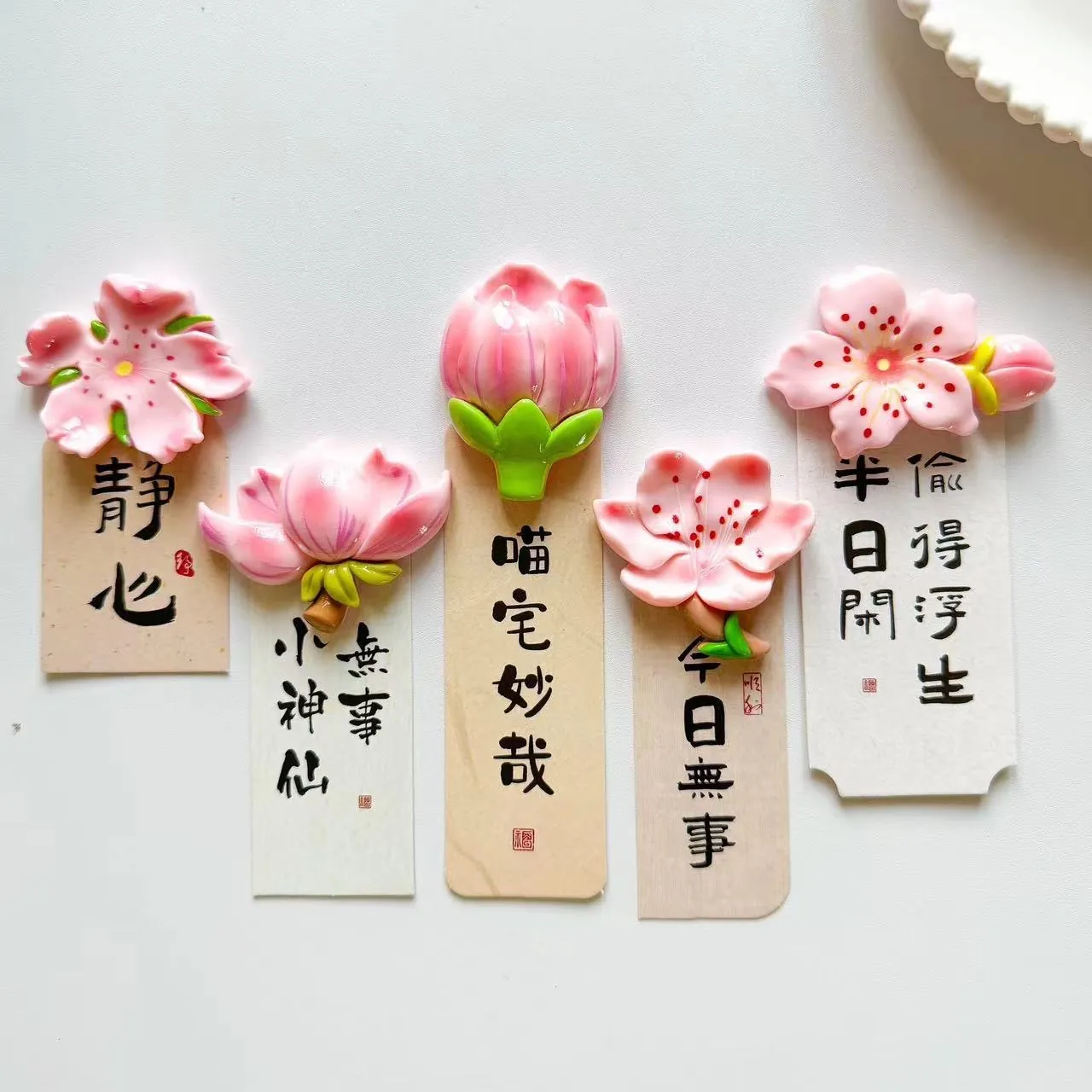 Pastoral Resin Peach Blossom Fridge Magnets 3D Relief Floral Magnetic Stickers Creative Whiteboard Photo Message Board Decoration