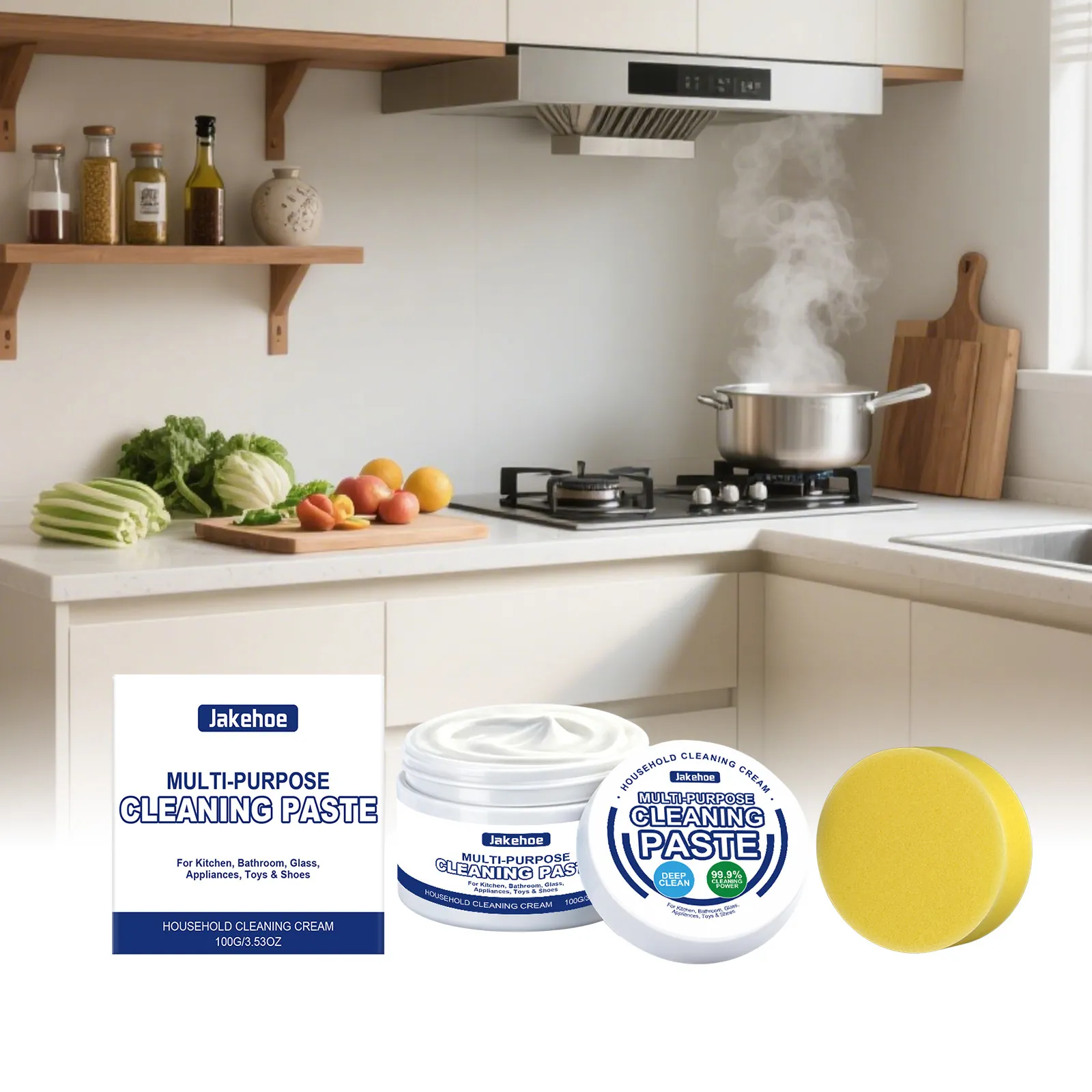 JAKEHOE Multi-Purpose Cleaning Paste Powerful Stain Remover Kitchen Grease Cleaner For Shoes Glass Appliances Bathroom Household Cleaning