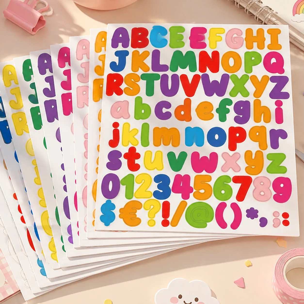 12 Sheets Colorful Alphabet Number Stickers 1 Inch Tall Letter Decals For Laptop Scrapbook DIY Decoration Labels