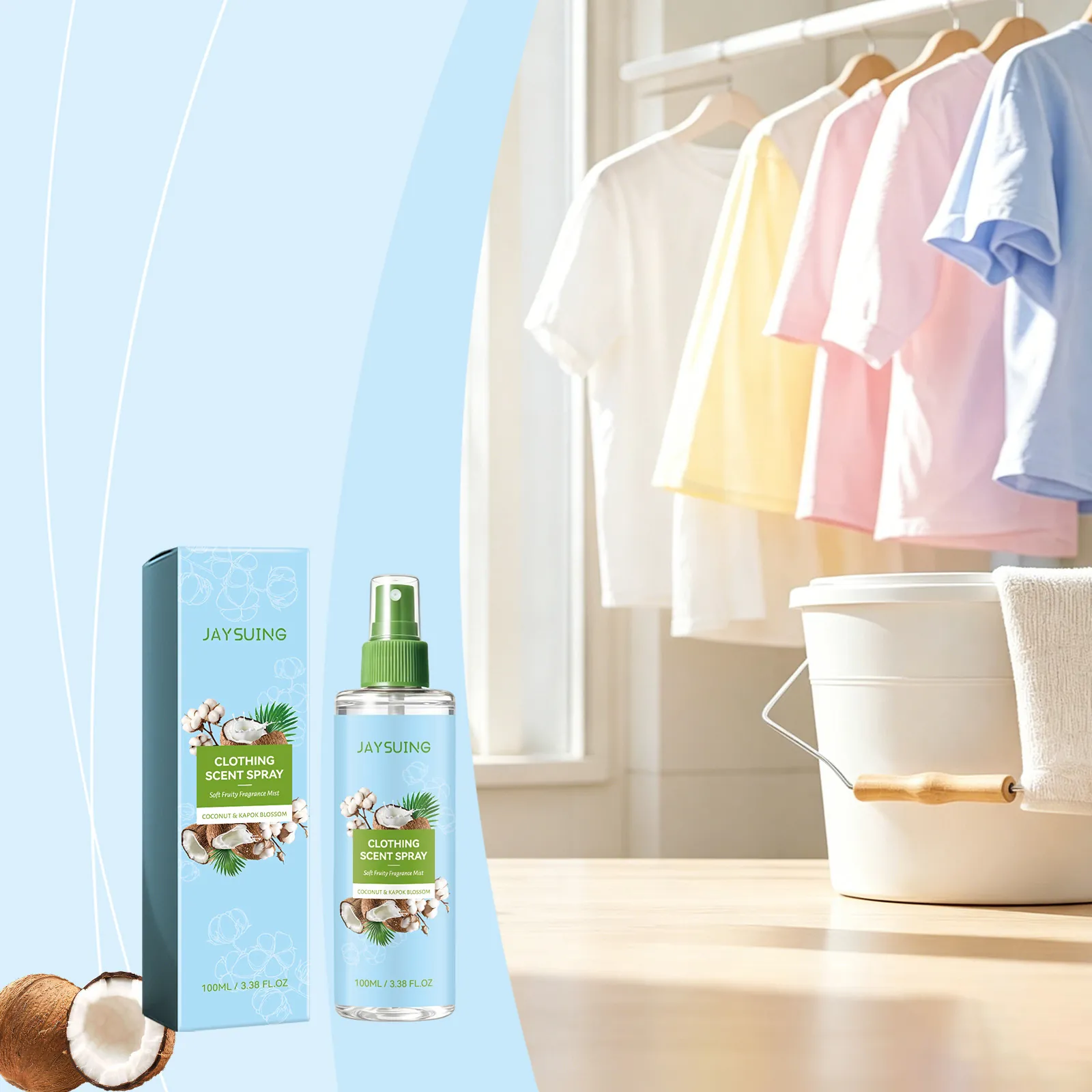 JAYSUING Spray Profumato per Vestiti al Cocco e Fiori di Kapok Deodorante per Tessuti Fragranza a Lunga Durata per Casa e Ufficio