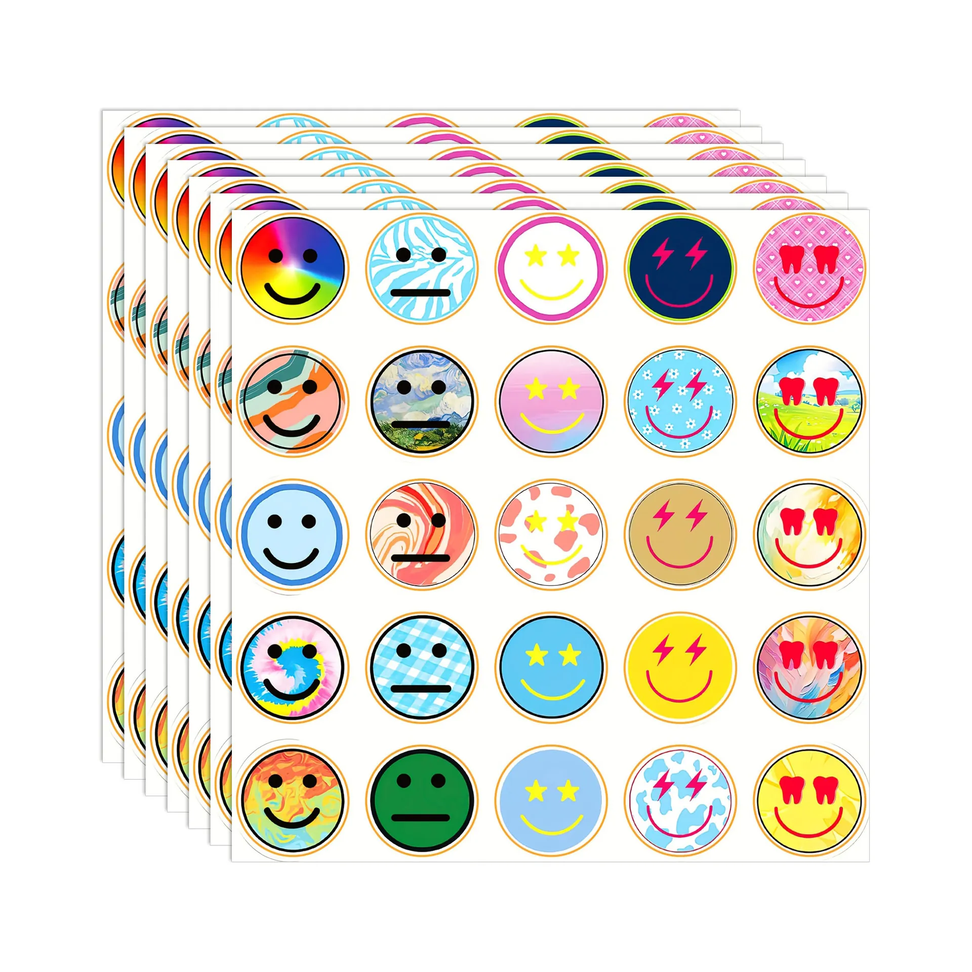 25pcs Per Sheet Cartoon Smiley Face Stickers Coated Paper DIY Scrapbooking Label Decorative Stickers For Home School Office