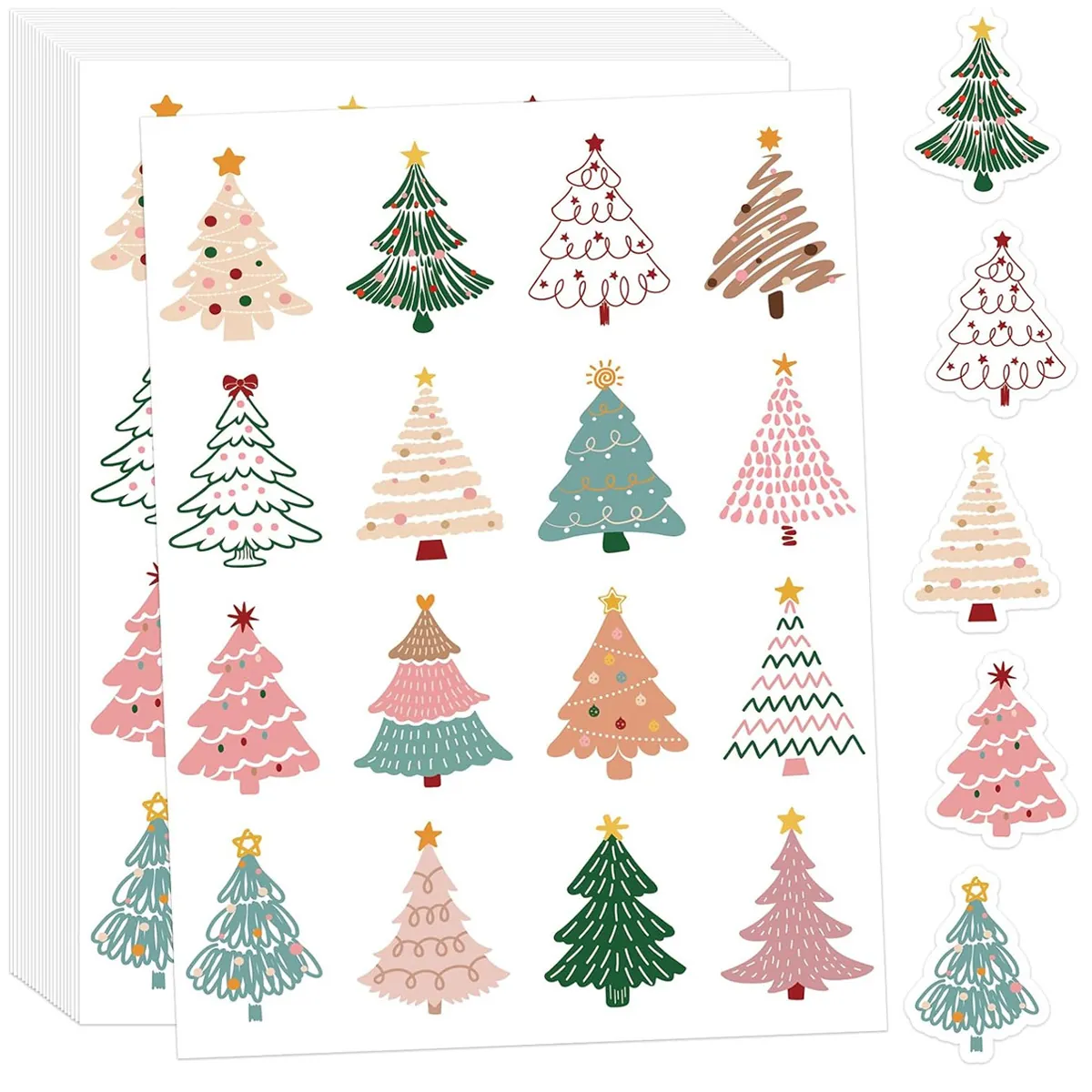Christmas Tree Stickers Self Adhesive Small Fresh Style Holiday Labels For Gift Wrapping Seals Scrapbooking DIY Decor