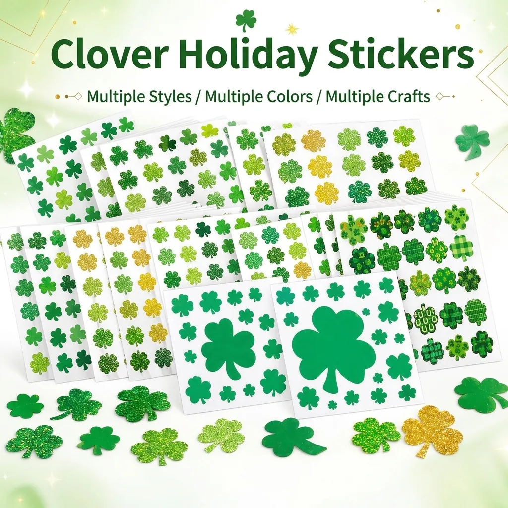 Pegatinas de Trébol de Día de San Patricio Verde Oro Brillo Calcomanías de Suerte para Recuerdos Scrapbooking Regalo