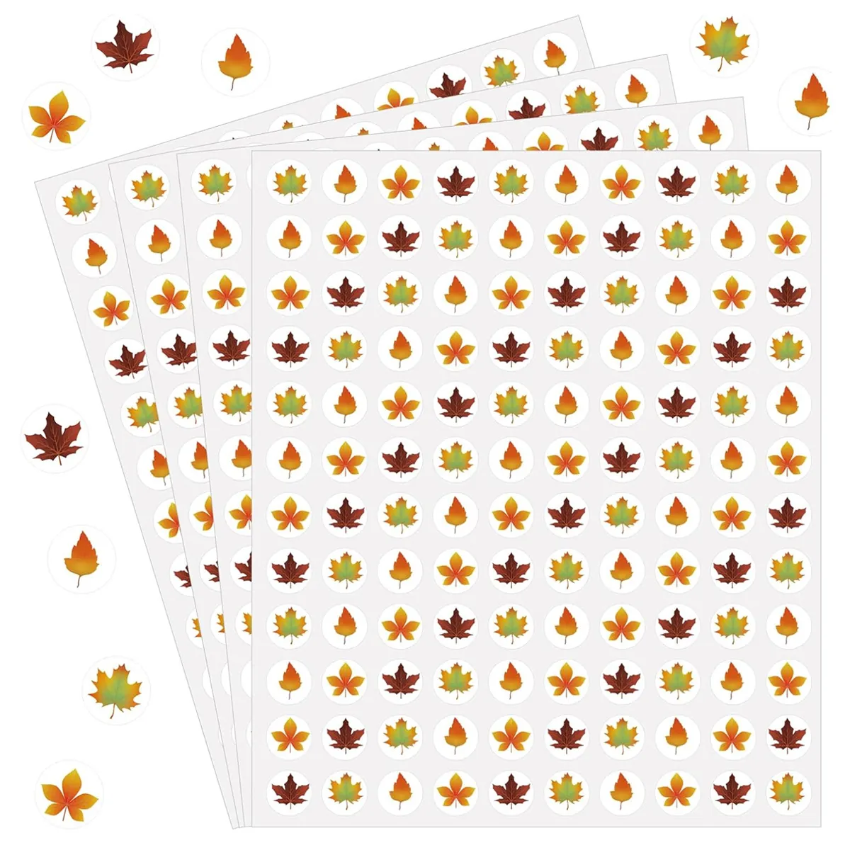 Mini Round Maple Leaf Stickers Autumn Theme Adhesive Labels For Kids Reward Gift Sealing Decoration Office School Supplies
