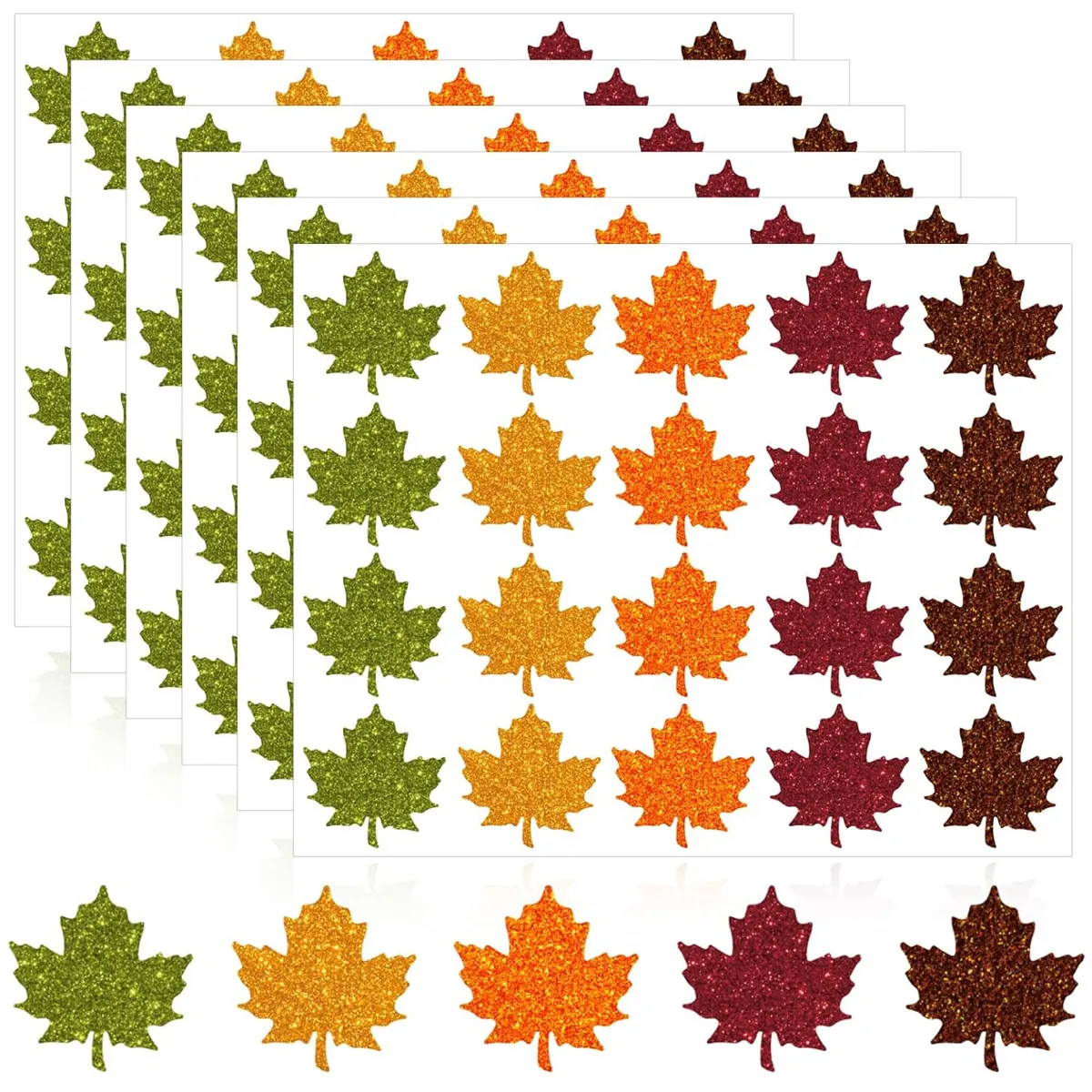 Glitter Maple Leaf Stickers Autumn Decorative Decals Five Colors Fall Leaves Scrapbooking DIY Crafts Adhesive Labels