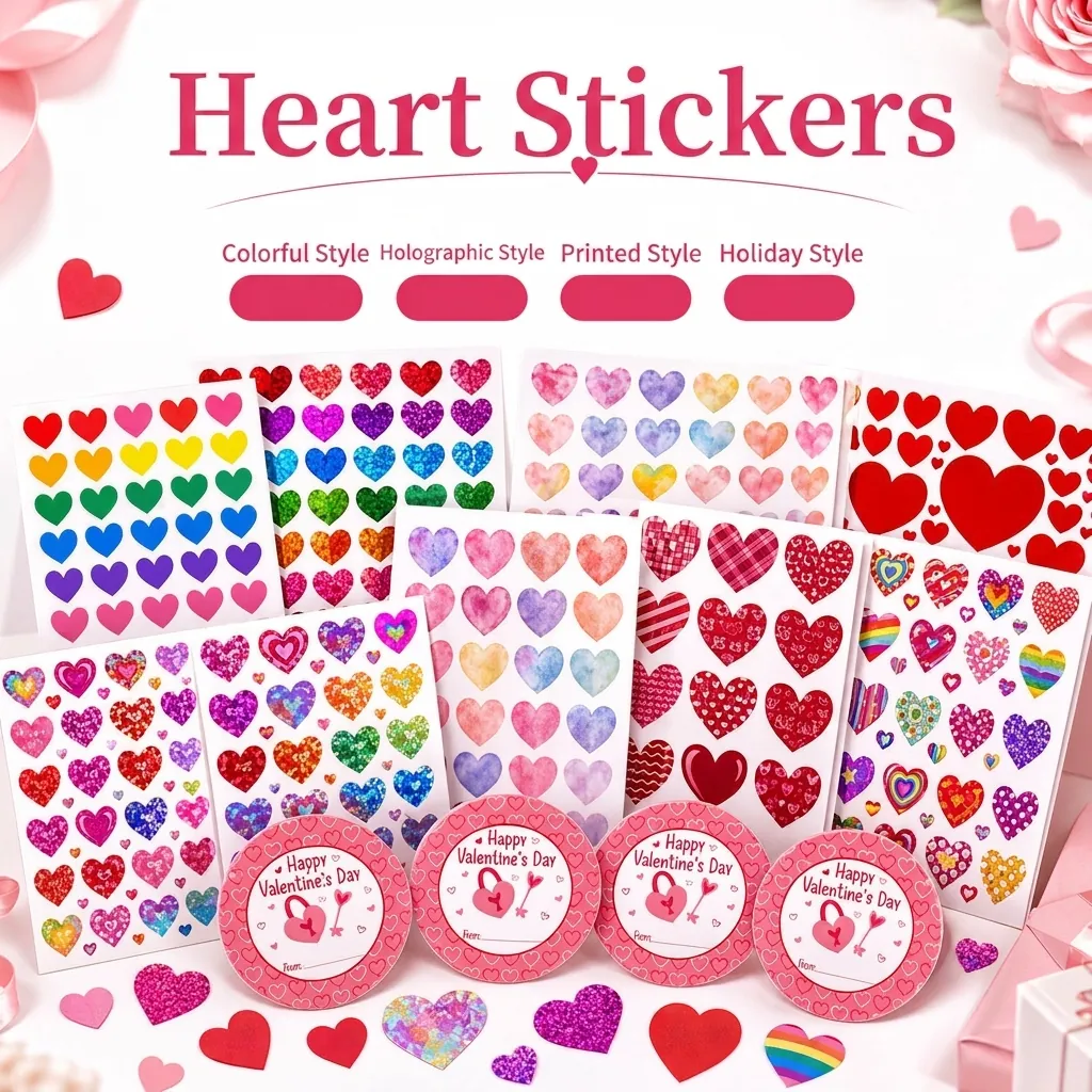 Pegatinas Creativas de Corazón Etiquetas de Papel Estucado Multicolor para Decoración de Regalos DIY Boda Fiesta San Valentín