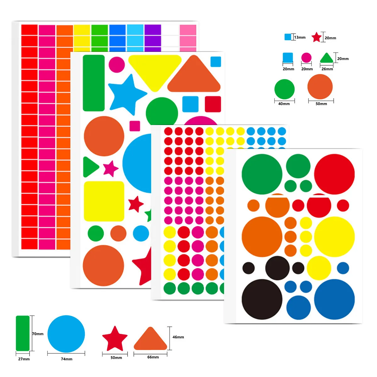 Colorful Geometric Self Adhesive Label Stickers Multi Shape Round Star DIY Decorative Stickers For Kindergarten Office Sealing