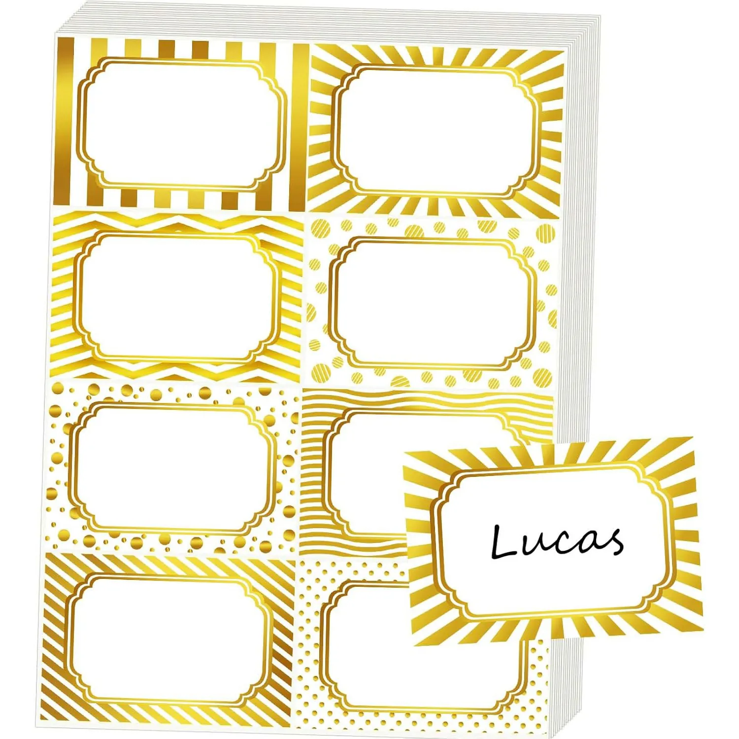 8 Pcs Gold Foil Name Sticker Labels Writable Large Rectangular Self-adhesive Gift Tags For Office Organizing School Stationery