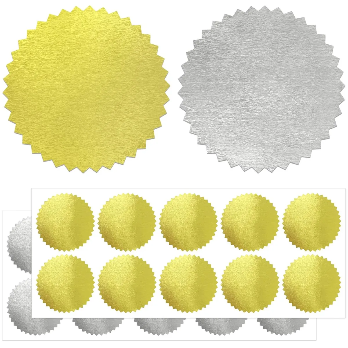 50mm Metallic Embossed Foil Seal Stickers Gold Silver Gear Round Labels For Envelope Diplomas Gift Wrapping DIY Seal Stickers
