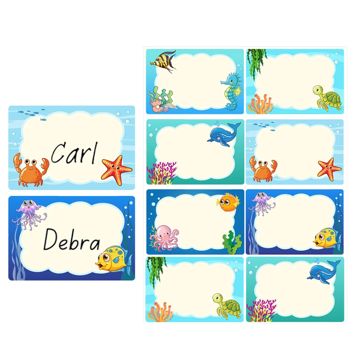 Cartoon Marine Animal Jungle Bee Name Labels For Kids Writable Synthetic Paper Name Stickers For School Home Organization