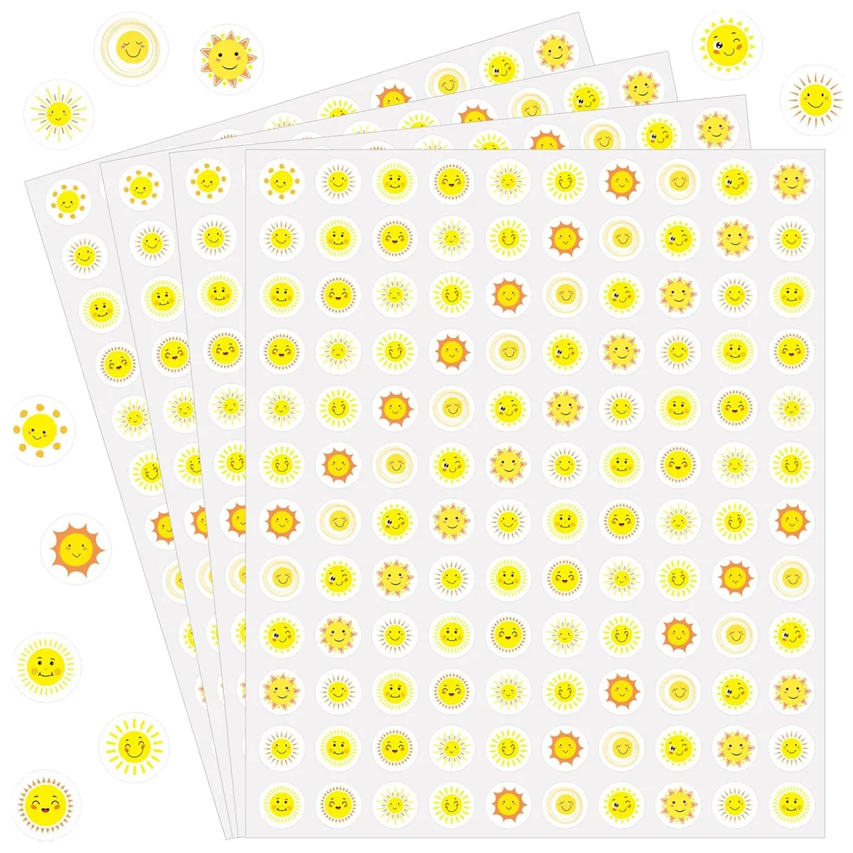 Yellow Mini Sun Smiley Face Stickers Cartoon Decorative Decals For Kids Party Invitation Card Diary DIY Scrapbook Decor Small Round Labels