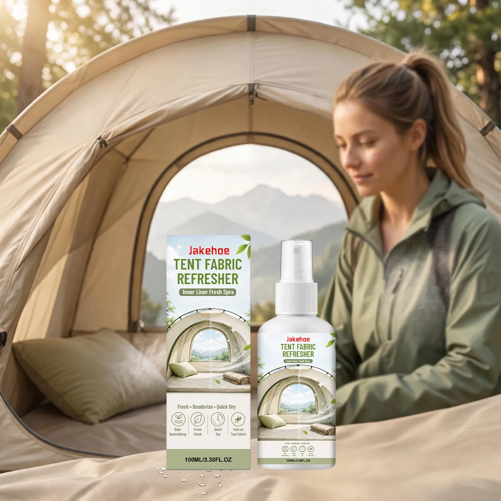 JAKEHOE Tent Textielverfrisser Spray Draagbare Outdoor Camping Textielreiniger Geurneutralisator Sneldrogend