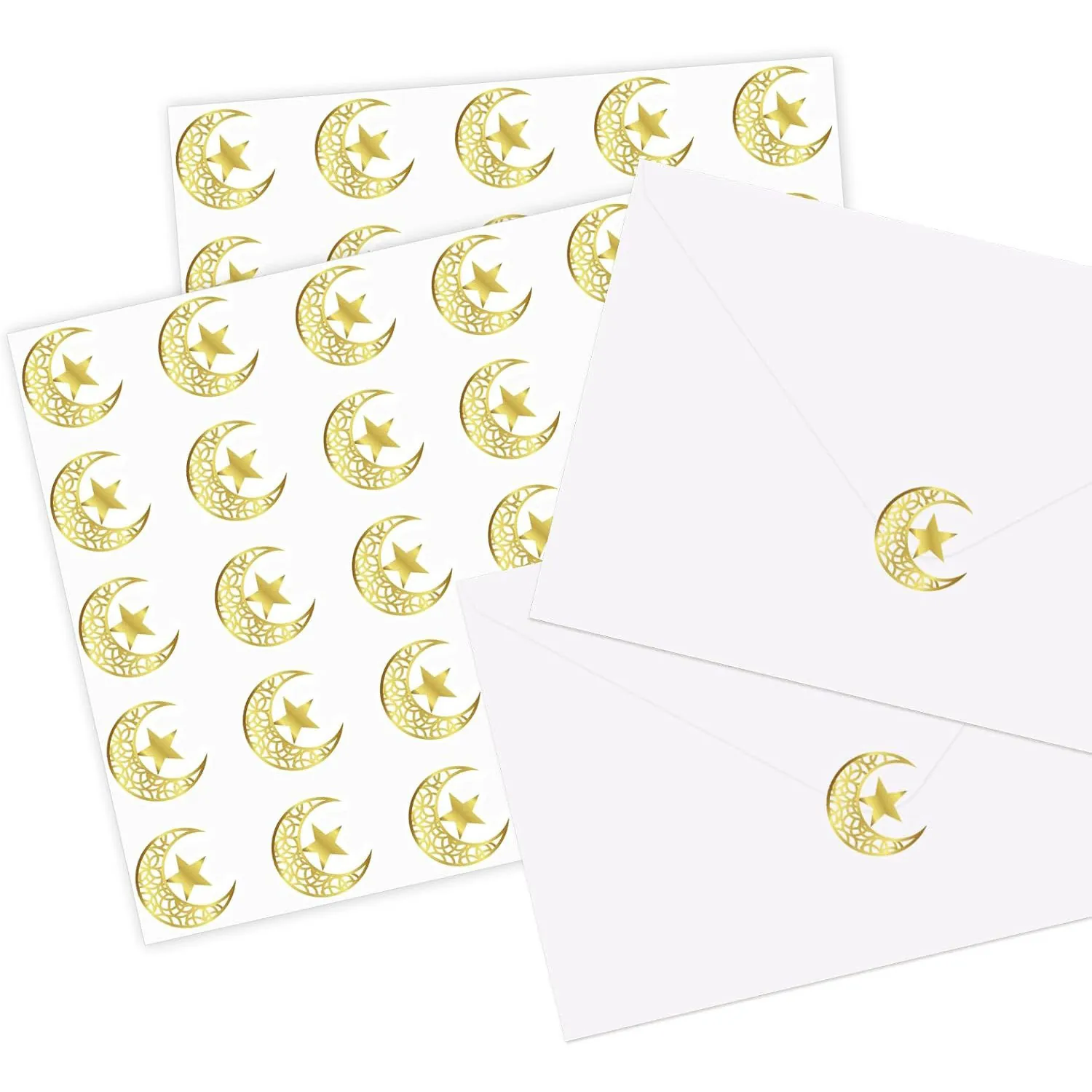 Gold Foil Star Moon Stickers For Wedding Invitation Envelope Seal Eid Mubarak Ramadan DIY Craft Decorative Sealing Labels