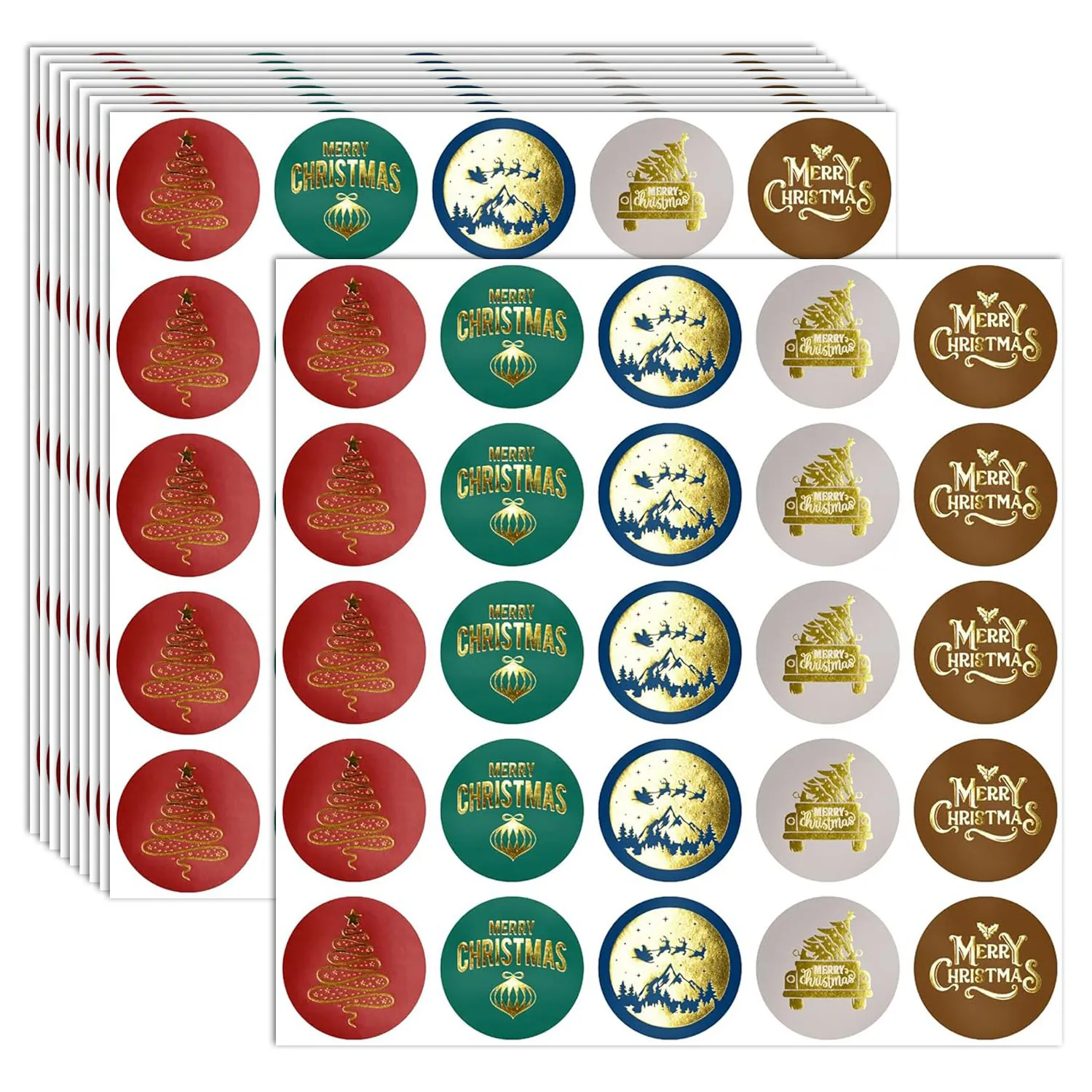 Gold Stamped Merry Christmas Stickers Round Gold Foil Holiday Decorative Labels For Gift Box Card Envelope Seal Party Supplies