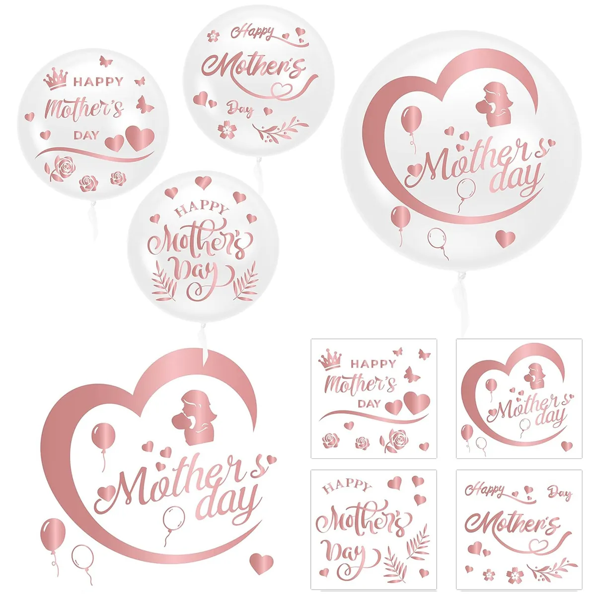 Autocollants pour Ballons Fête des Mères Or Rose Métallisé DIY Auto-adhésif pour Ballons Bobo Décoration pour Fête Célébration Anniversaire