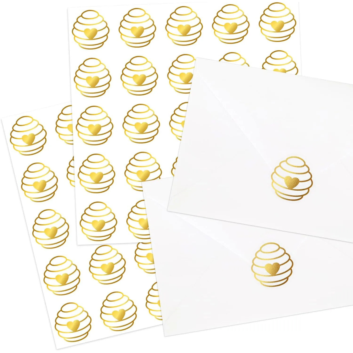 Gold Foil Heart Honeycomb Stickers Gold Stamping Sealing Labels For Wedding Invitation Party Envelope DIY Decor Stickers