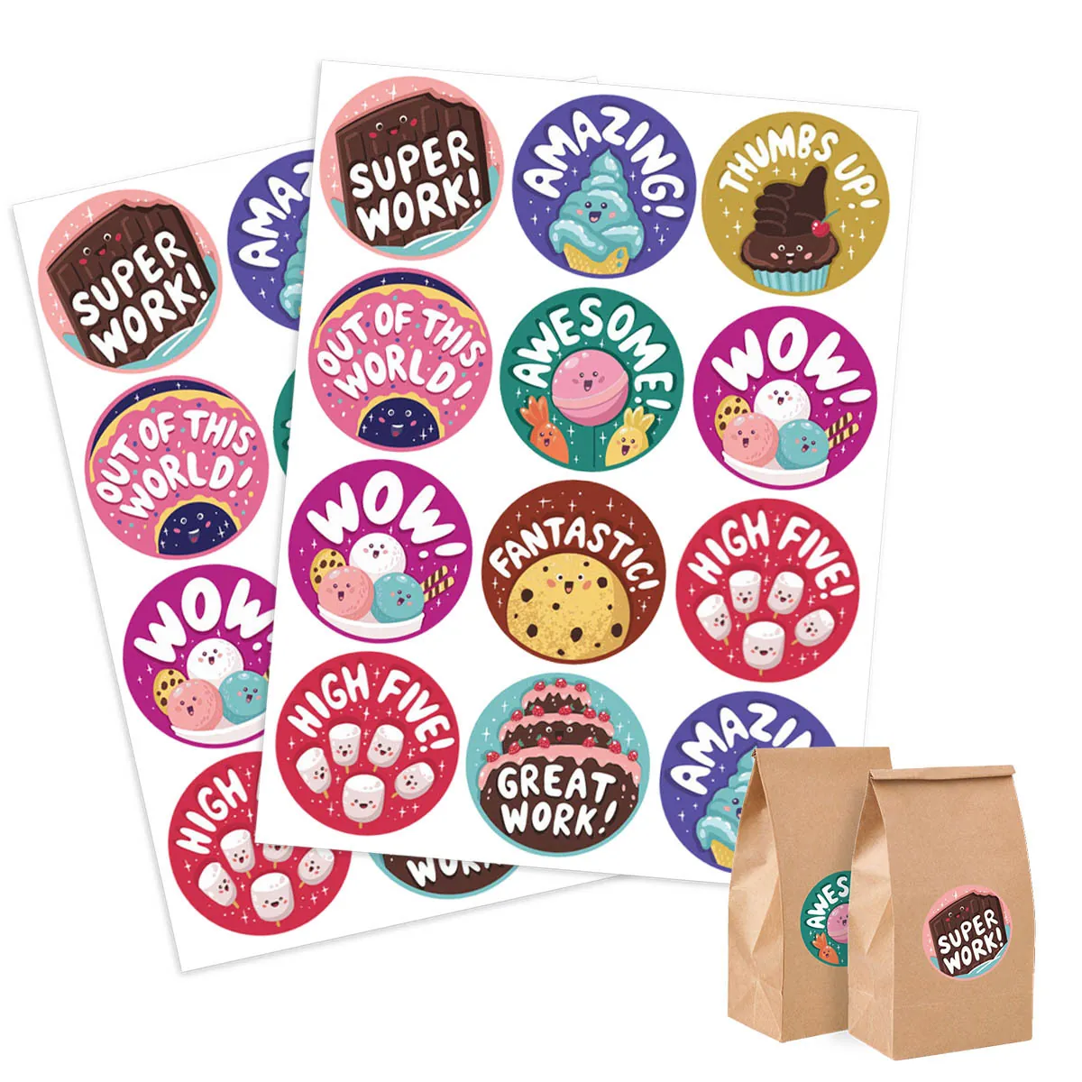 Cartoon Dessert Reward Stickers For Kids Round Motivational Encouragement Labels For Baking Cake Box Seal Decoration