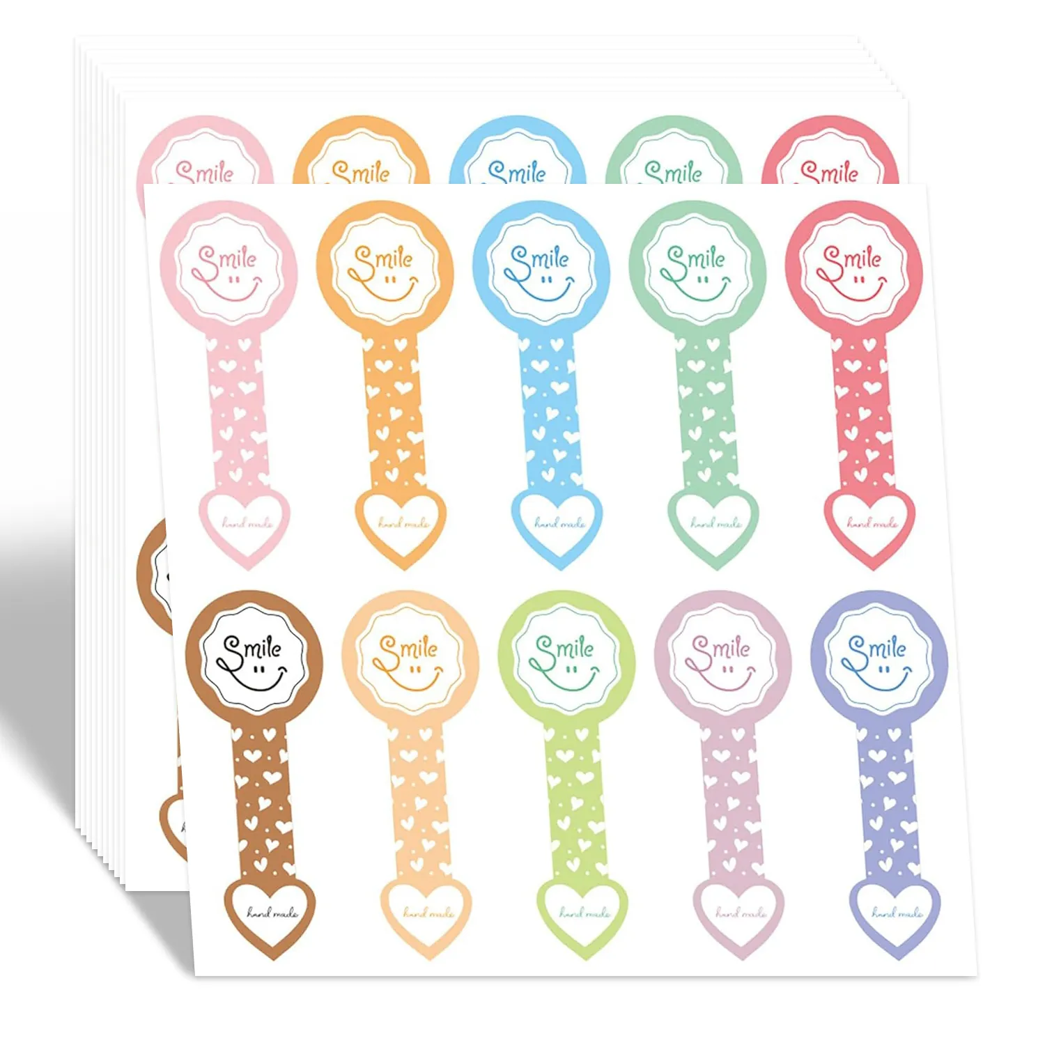 Cartoon Smile Face Long Strip Sealing Stickers Handmade Heart Pattern Adhesive Labels For Bakery Box DIY Gift Packaging