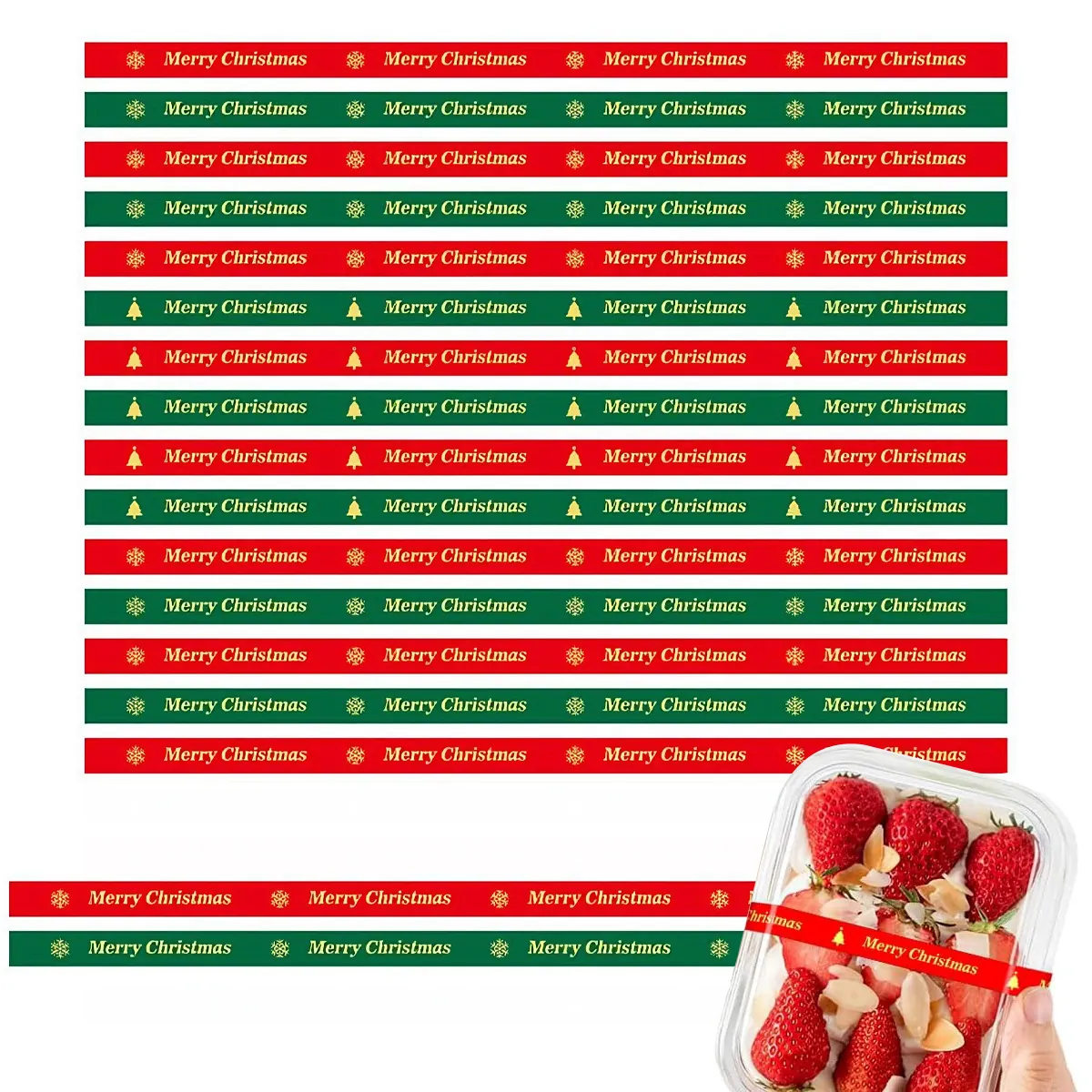 Merry Christmas Long Strip Stickers Festive Baking Gift Box Packaging Seal Labels For Cake Dessert Bread Decorative Festive Stickers