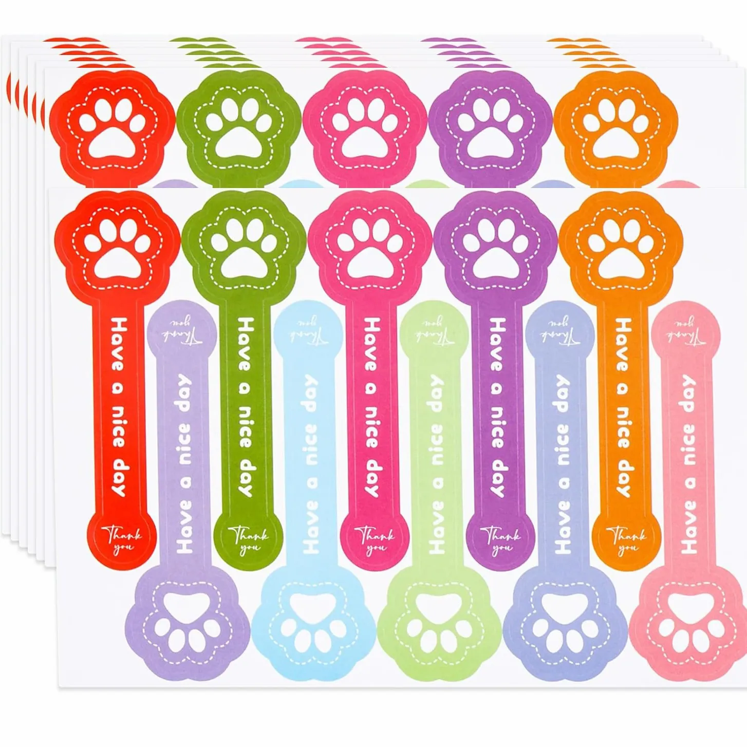 Cute Dog Paw Print Long Decorative Stickers For Baking Cookies Jar Thank You Labels Colorful Sealing Stickers For Gift Packing