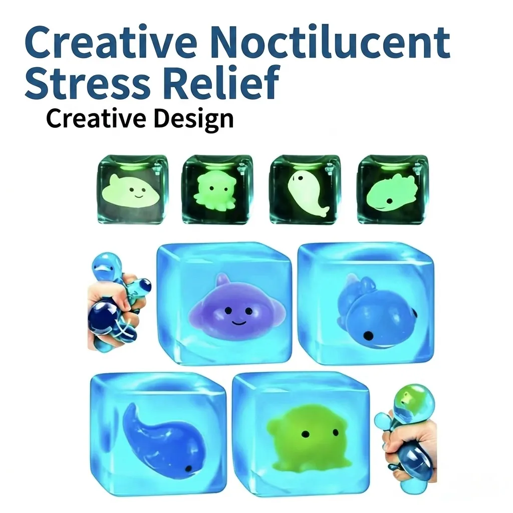 Luminous Undersea World Ocean Animal Cube Squishy Toy Maltose Squeeze Stress Relief Sensory Toy For Kids Adults Gift