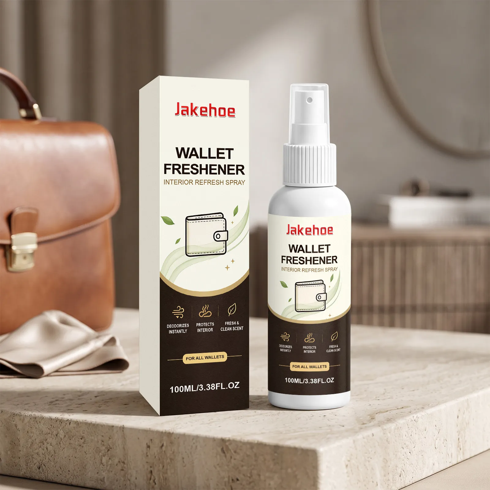 Jakehoe 100ml Αρωματικό Πορτοφολιού Σπρέι Φροντίδας Δέρματος Απαλό Αποσμητικό Φυσικό Άρωμα για Πορτοφόλια Τσάντες Αξεσουάρ