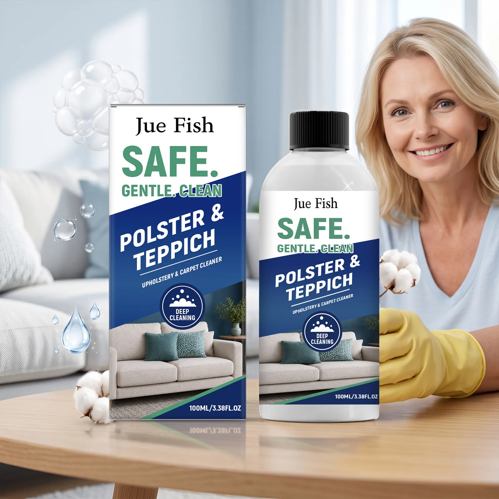 Jue Fish Textilreiniger Spray Wasserlos Polster Und Teppich Reinigungsmittel Milde Tiefe Fleckentfernung Für Sofa Vorhang