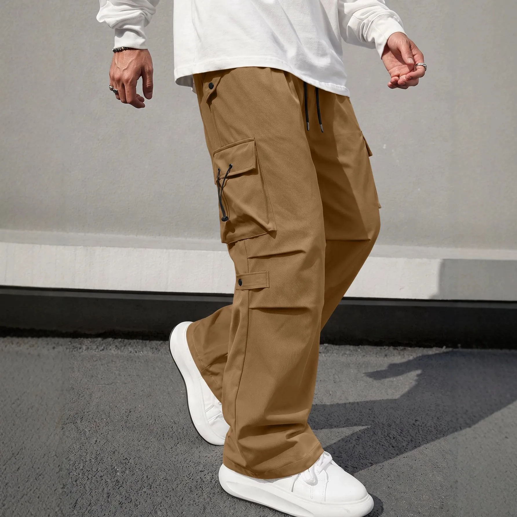 Pantalon Cargo Homme Techwear Américain Pantalon Parachute Coupe Droite Séchage Rapide Multi-Poches Pantalon Tactique Streetwear Casual