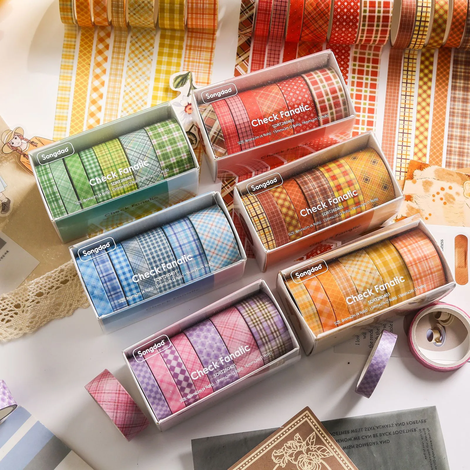 Raster Patroon Washi Tape Set Washi Papier Decoratieve Ruit Stickers Voor DIY Scrapbooking Journaling Kantoorbenodigdheden Cadeau