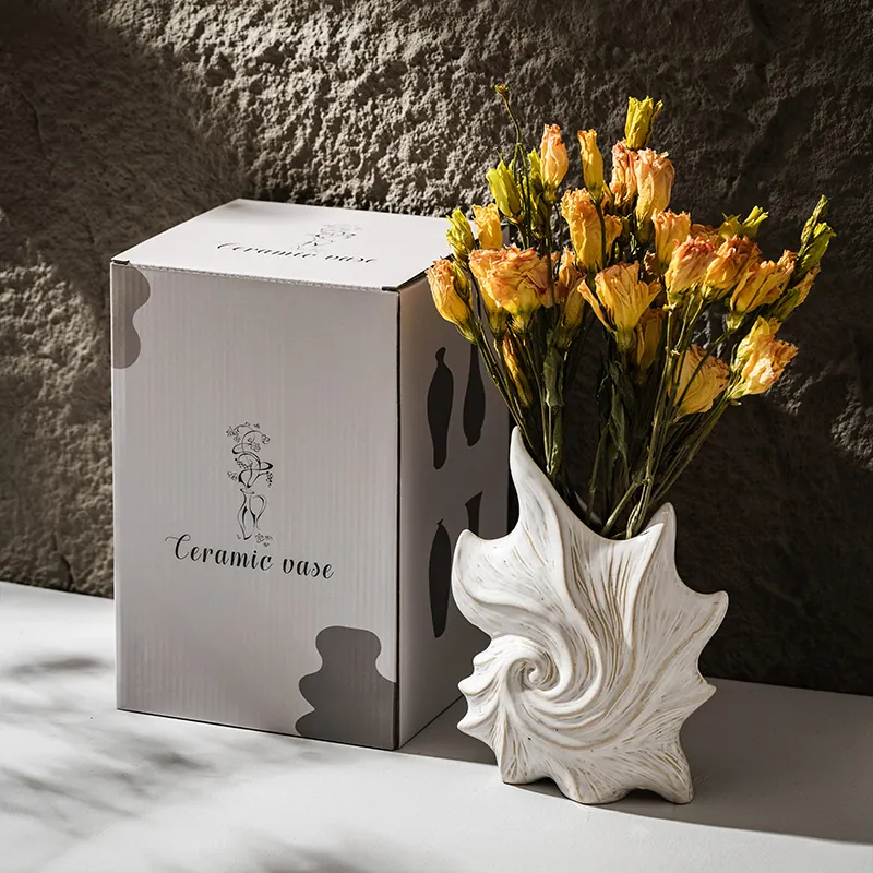 Französische Kunst Keramik Vase Weiß Spiralmuschel Retro Dekorative Blumenarrangement Hydrokultur Home Ornament Elegantes Wohnzimmer Geschenkbox