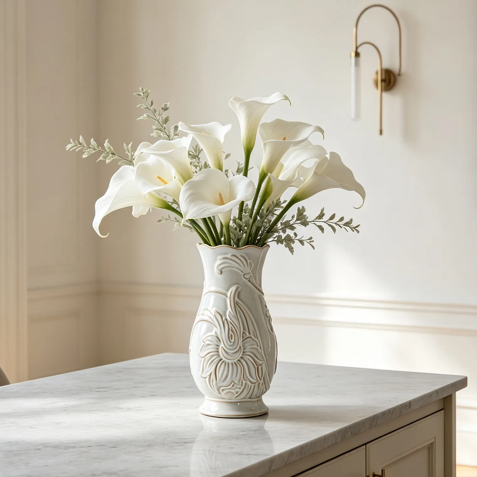 French Retro Ceramic Vase Artistic Relief Floral Pattern White Flower Pot for Home Decor Wedding Office Desktop Ornament