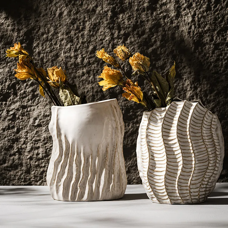 Ceramic Vase Wabi-sabi Style Nordic White Decorative Vase For Home Entryway Minimalist Flower Arrangement Ornament