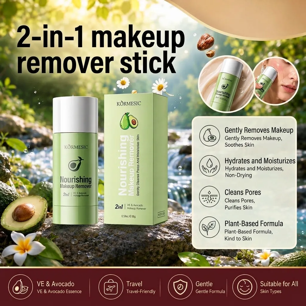 KORMESIC 2-In-1 Pflegender Make-Up-Entferner Stick Avocado Vitamin E Sanfter Reinigungsbalsam Für Gesicht Augen Milde Hautpflege