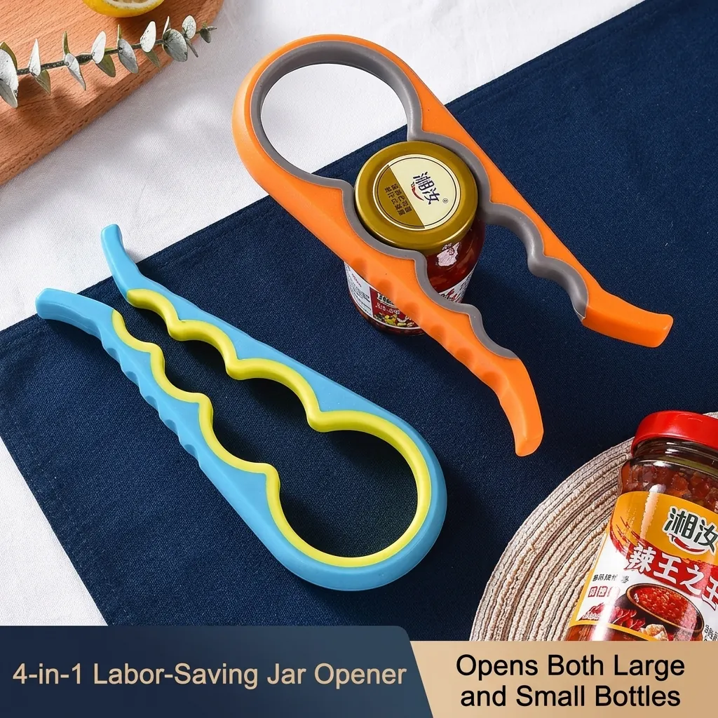 Abrefrascos Multifunción 4 en 1 Abrebotellas con Ahorro de Esfuerzo Abrelatas Antideslizante Herramienta de Cocina para Ancianos