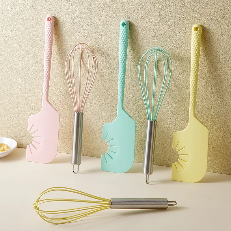 Silicone Spatula Egg Beater Whisk Set Food Grade Heat Resistant Integrated Cream Scraper Manual Kitchen Baking Tools