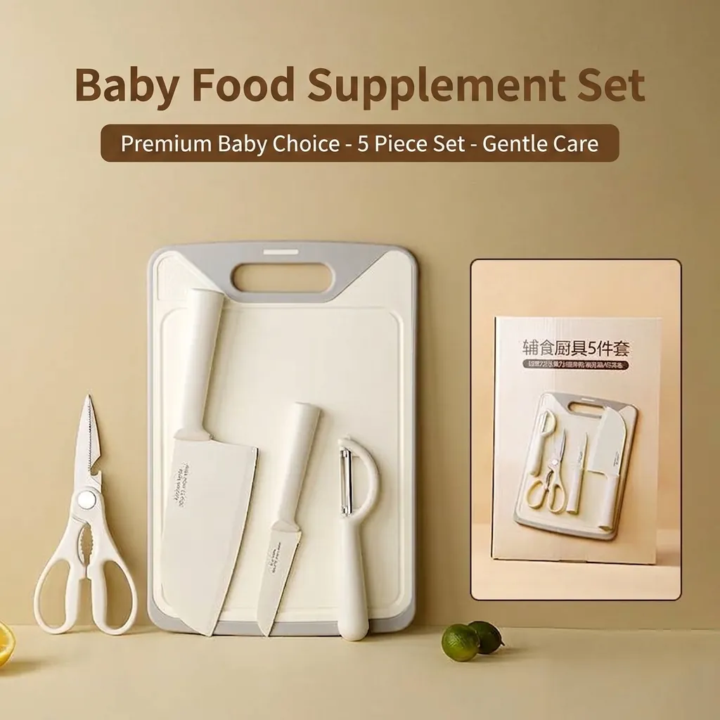 Modern Stainless Steel Baby Food Knife Set With Non-Slip Cutting Board Kitchen Shears Peeler Fruit Knife For Infant Meal Prep