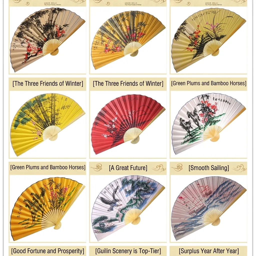 Abanico Plegable Decorativo Chino Grande para Pared Bambú Seda Arte Oriental Paisaje Dragón para Sala de Estar Oficina