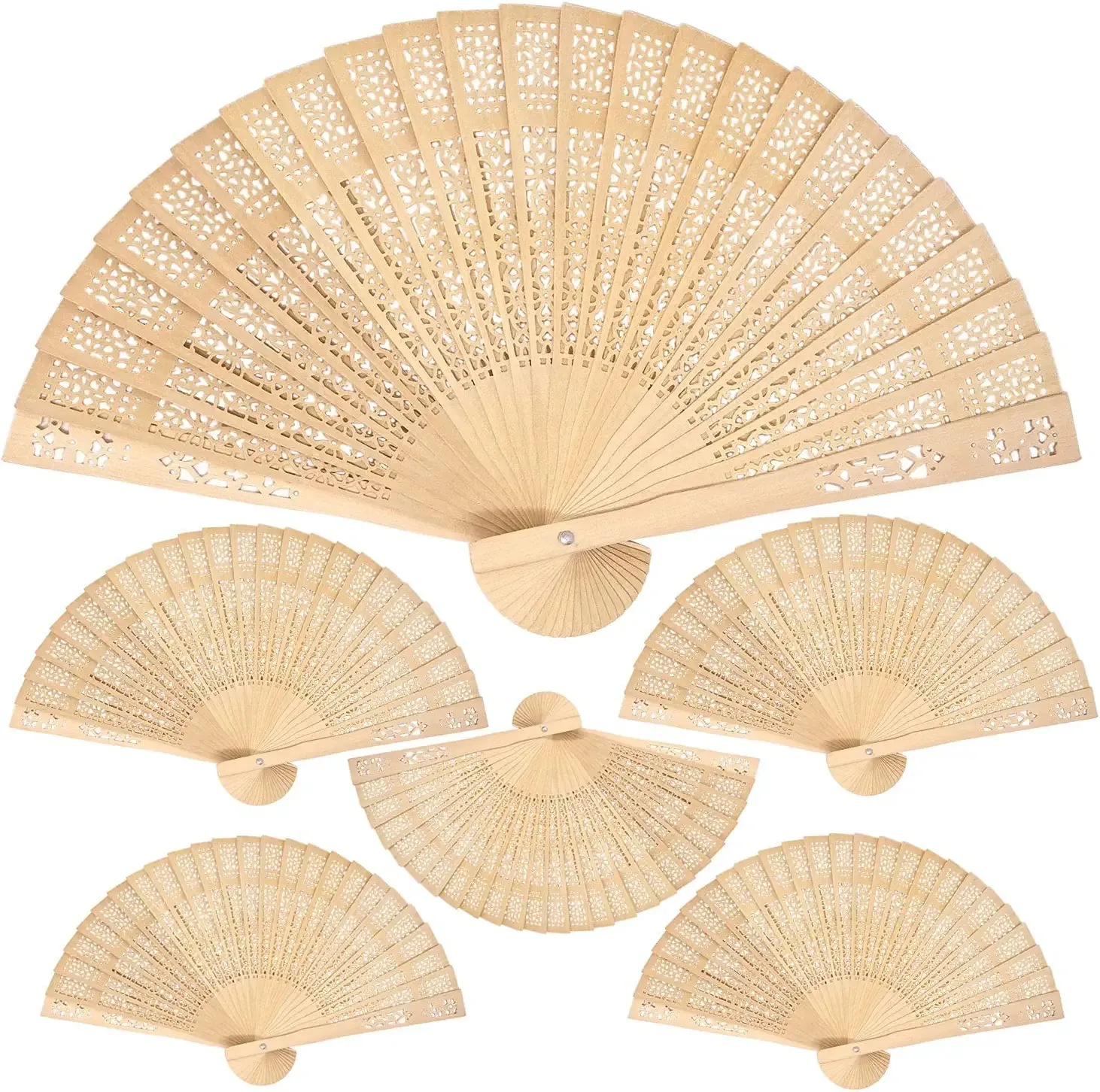 Abanico Plegable de Madera de Estilo Chino Clásico Patrón Floral Calado Hueco Ventilador Decorativo Portátil para Regalo de Boda