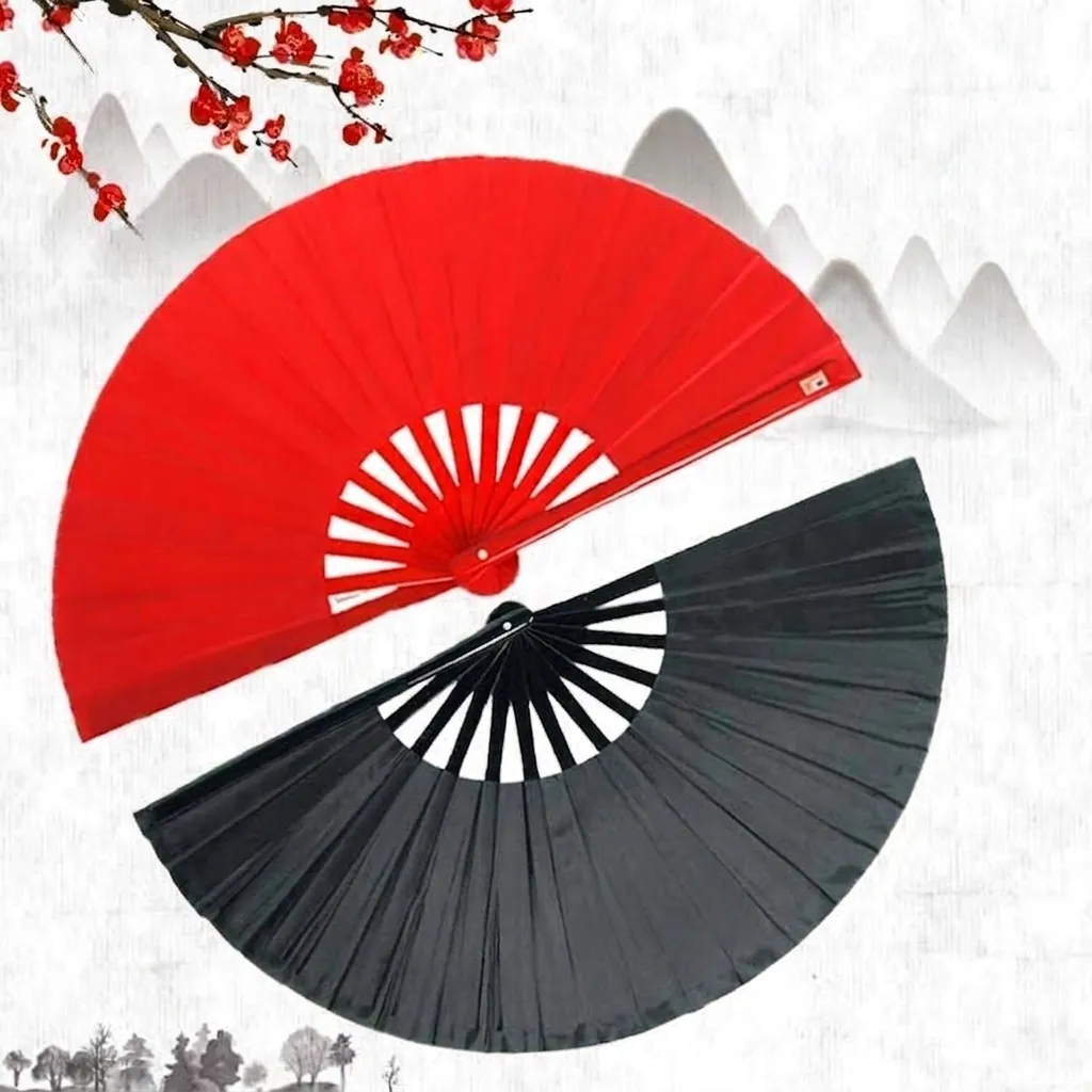 Kung Fu Tai Chi Hand Fan Bamboo Ribs Polyester Taffeta Performance Folding Fan For Martial Arts Dance Square Dance Decoration