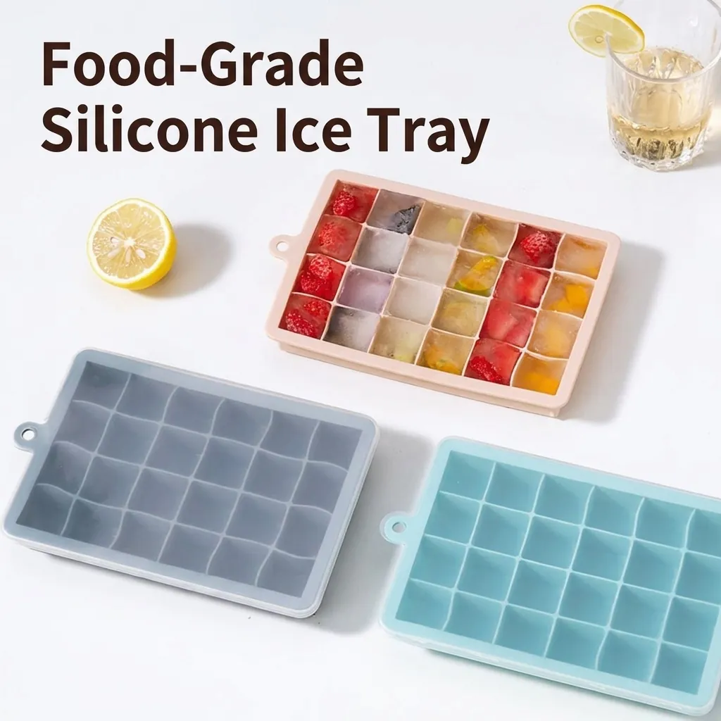 Silicone Ice Cube Tray With Lid 15 24 Cavity Flexible Square Ice Cube Mold For DIY Fruit Tea Cold Drinks Food Grade Silicone