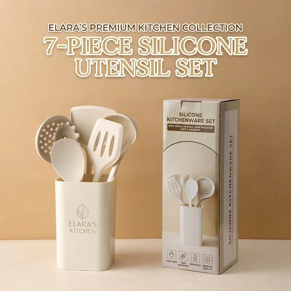 Modern White Silicone Kitchen Utensil Set Heat Resistant Integrated Spatula Soup Spoon Skimmer For Non-Stick Cookware Cooking Utensils