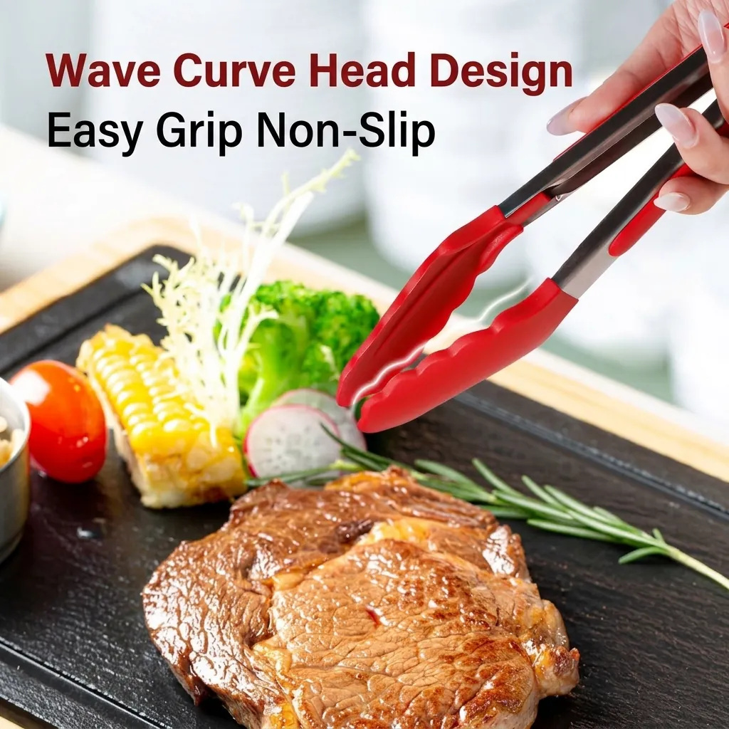 Stainless Steel Silicone Food Tongs Heat Resistant Non-Slip BBQ Tongs With Locking Clip For Kitchen Cooking Grilling Serving