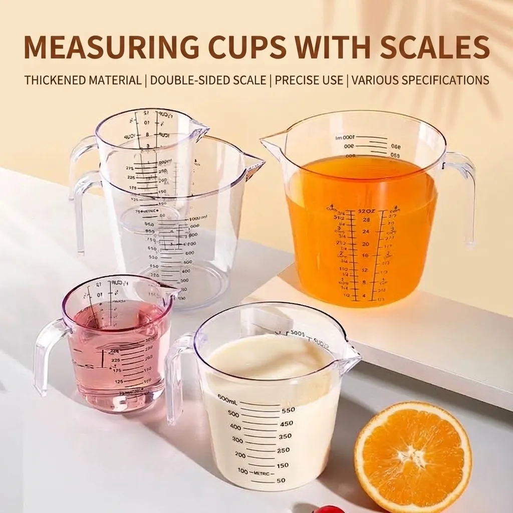 Transparent Plastic Measuring Cup With Handle Dual Scale Graduated Jug For Baking Flour Milk Tea Kitchen Tools PP Material