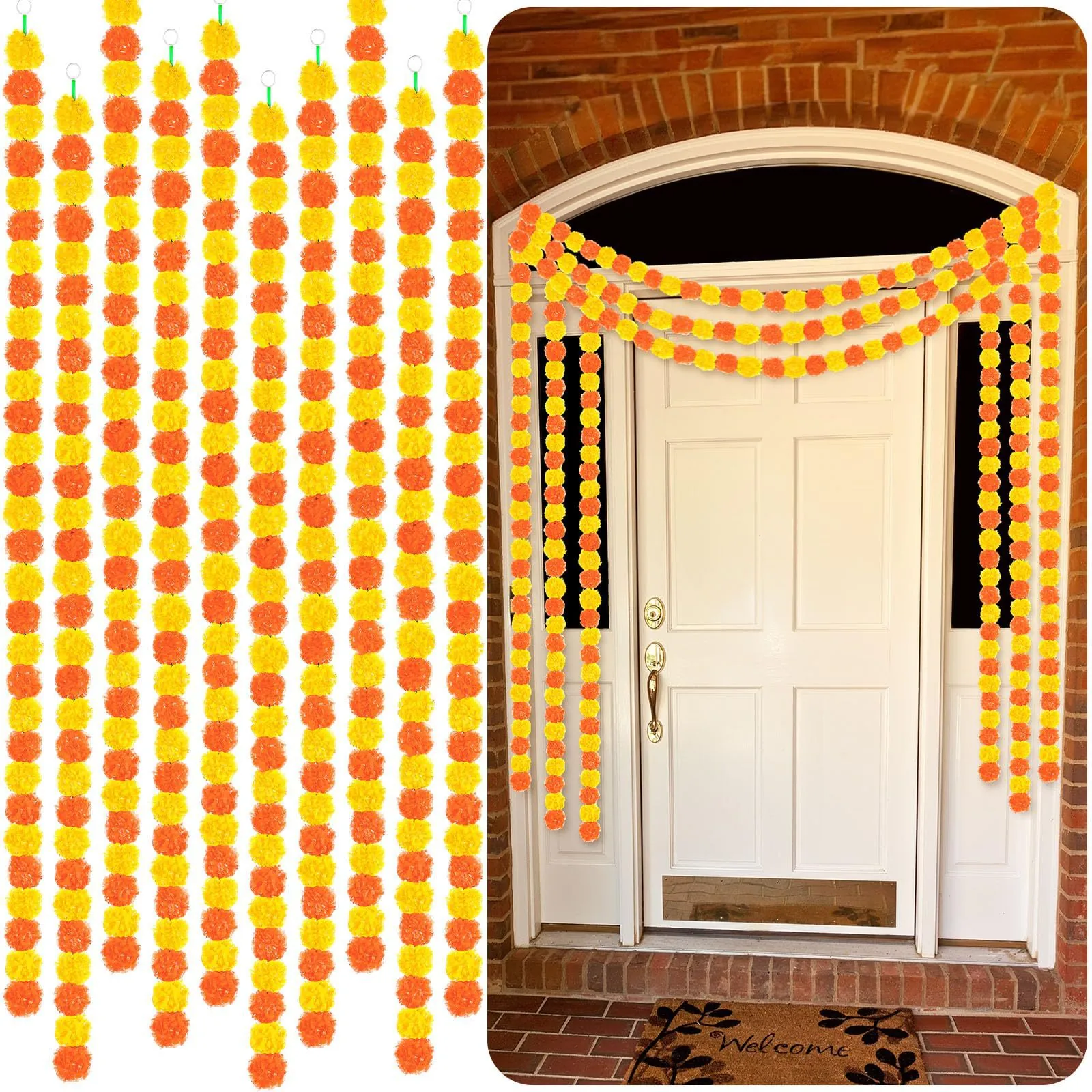 Marigold Blumengirlande Kunststoff Dichte Blütenblätter Für Diwali Tag Der Toten Halloween Hochzeit Party Home Dekor Lange Hängende Florale Dekoration