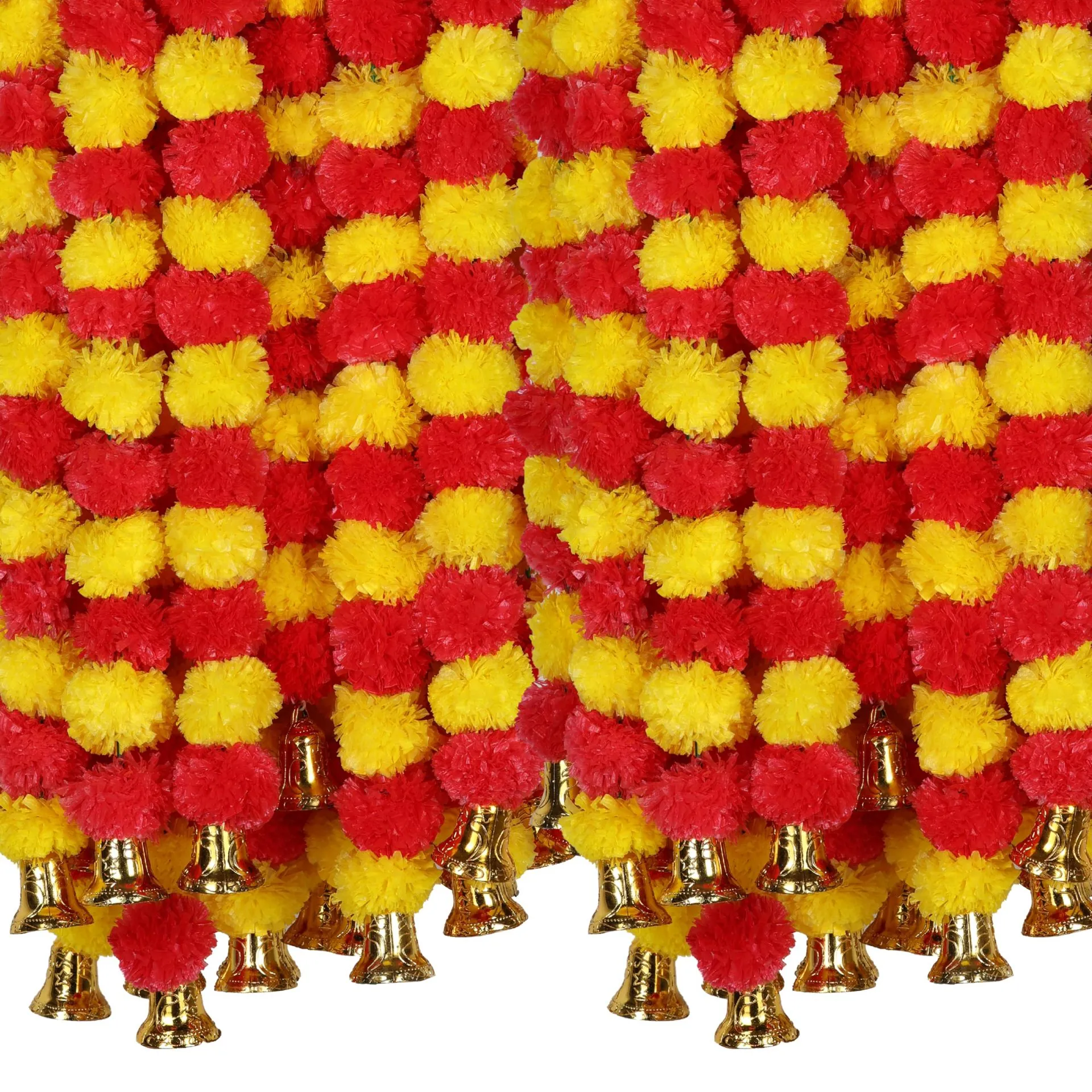 Artificial Marigold Flower Garlands With Gold Bells Mexican Day Of The Dead Halloween Decoration Southeast Asian Style Wreath For Party