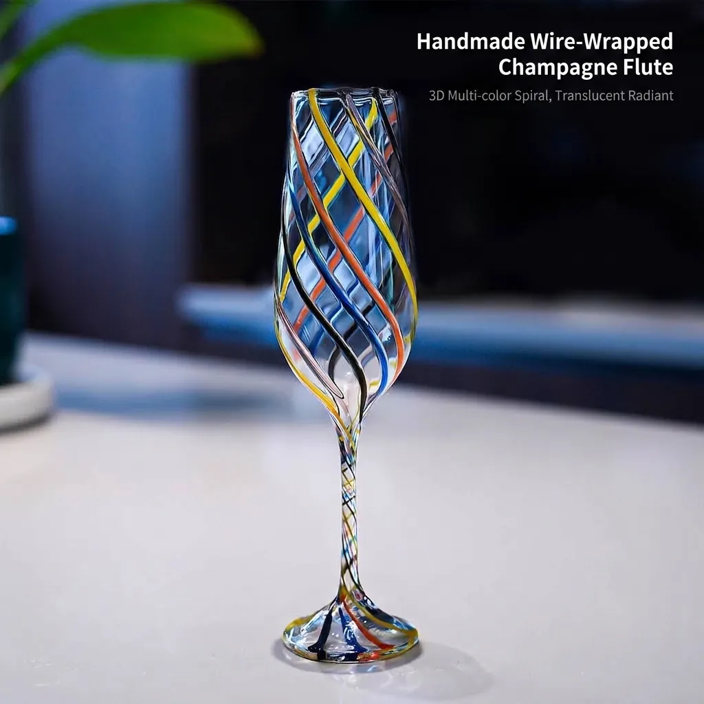 Vintage Colorful Wrapped Wire Champagne Flute Creative Handmade Spiral Glass Goblet High Transparency Stemware For Wedding Party